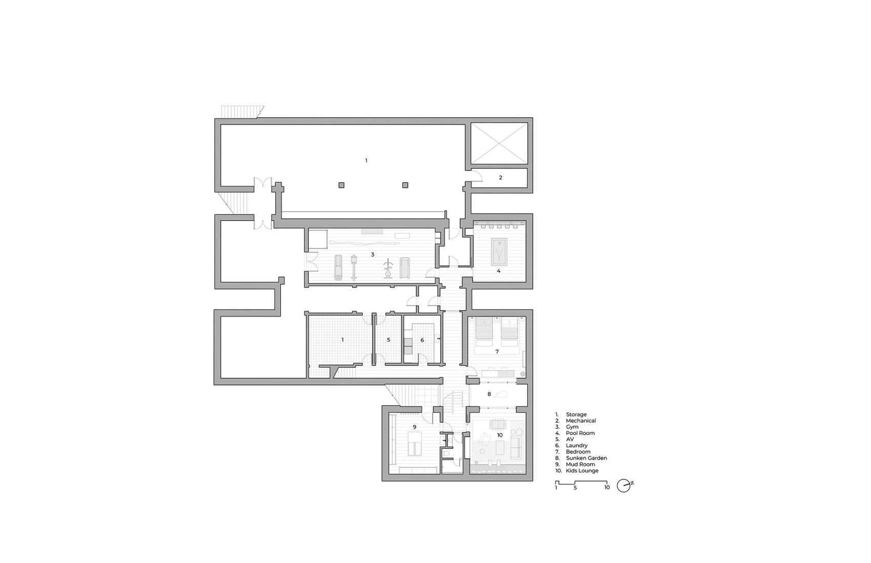 Plano de planta baja. Residencia Lakeside Gallery por Atelier Échelle.