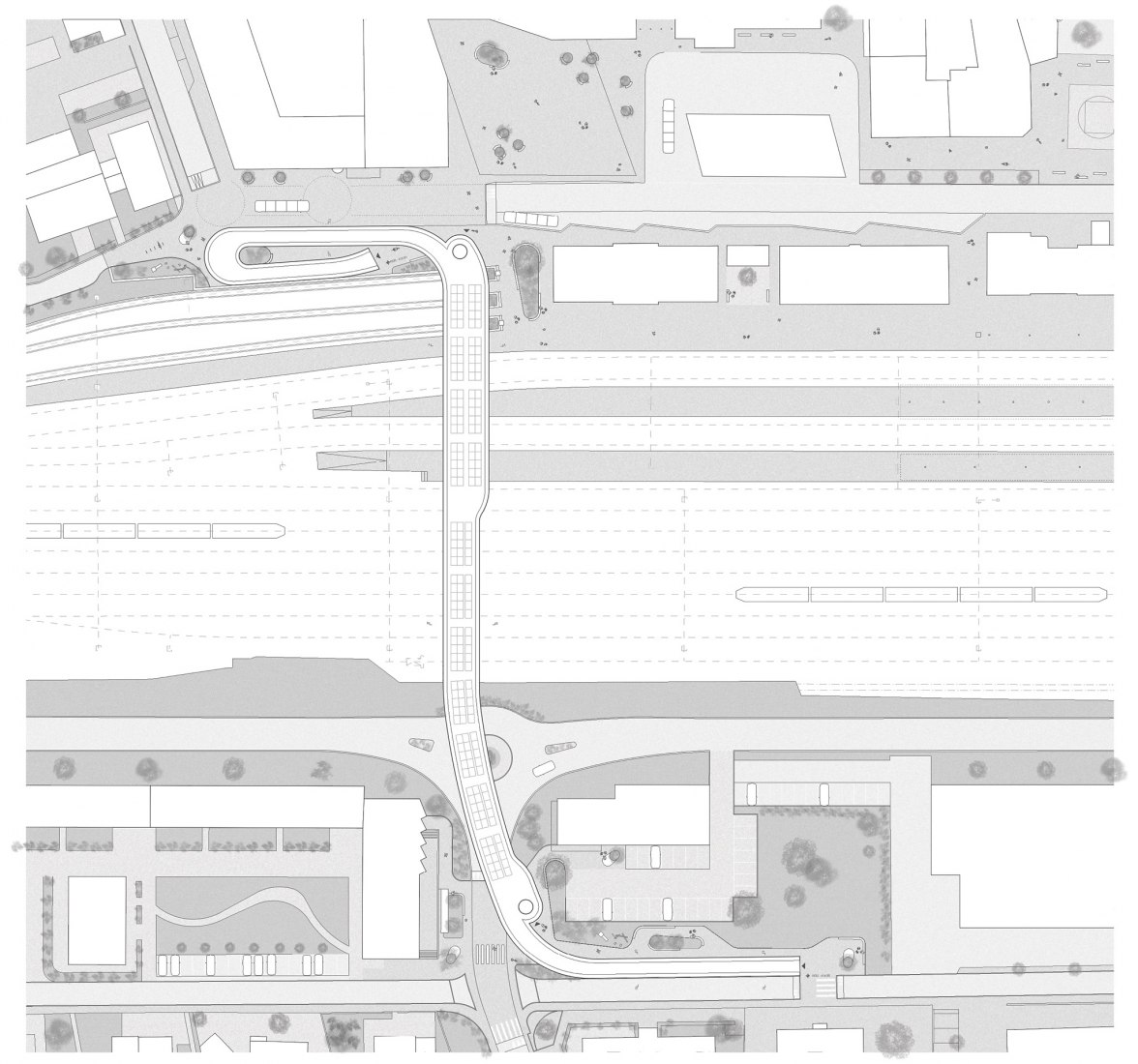 Site plan. Competition for a new footbridge in Delémont by atelier d21.