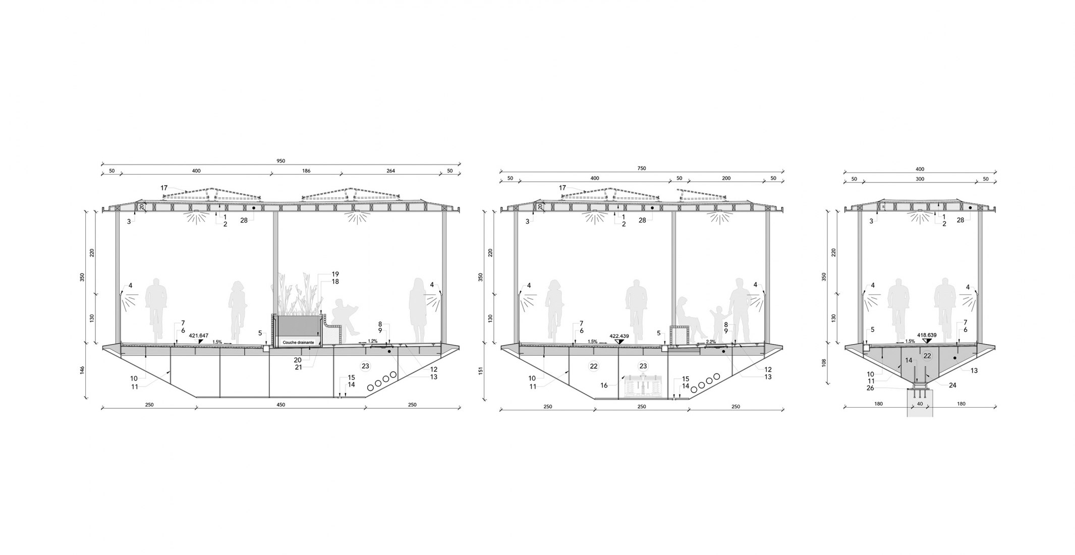 Sections. Competition for a new footbridge in Delémont by atelier d21.