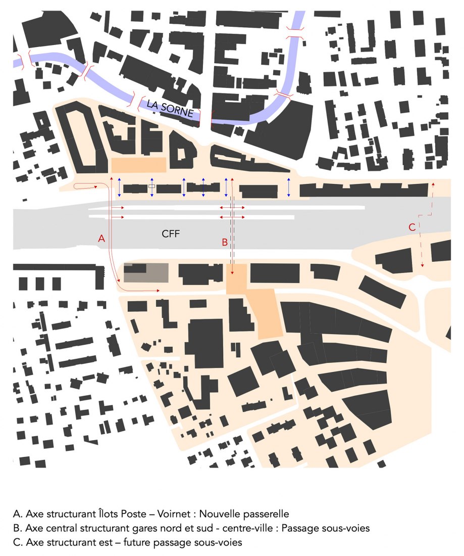 Diagrams. Competition for a new footbridge in Delémont by atelier d21.