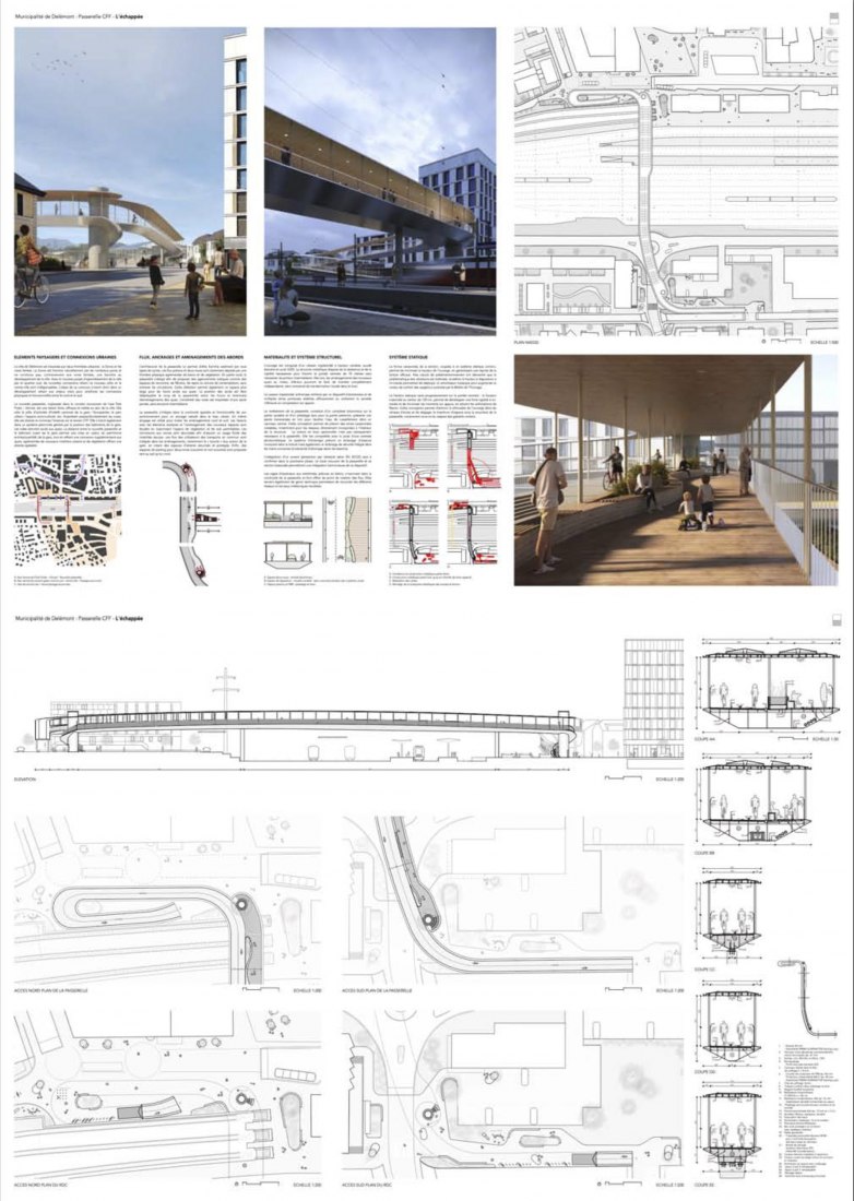 Competition board. Competition for a new footbridge in Delémont by atelier d21.