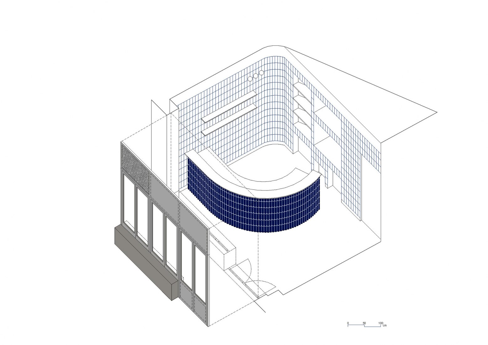 Axonometry. Atlantis gastrobar by Arantxa Manrique arquitectes.