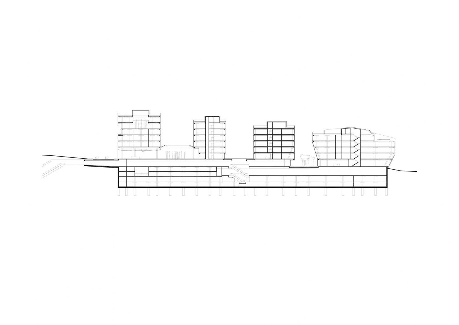 Section. Bořislavka Centre by Aulík Fišer architekti.