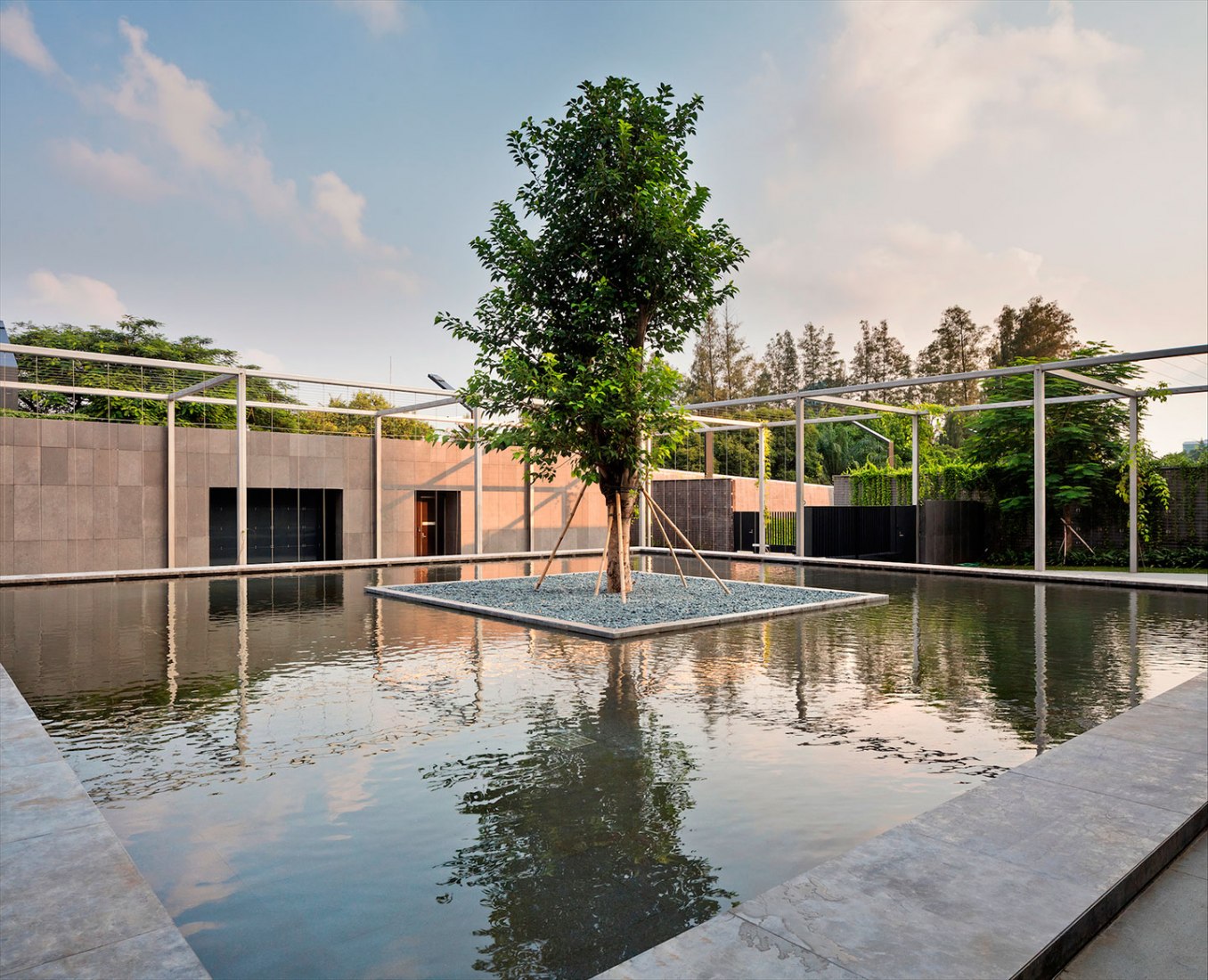 Exterior view. HOM Residence. Australian Embassy by Denton Corker Marshall. Photograph © John Gollings.