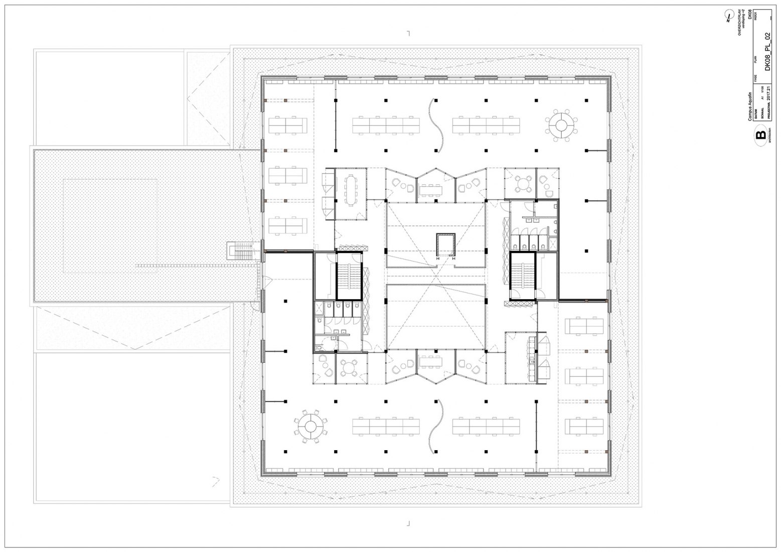 Plano de planta segunda. Campus Aquafin por B-architecten.