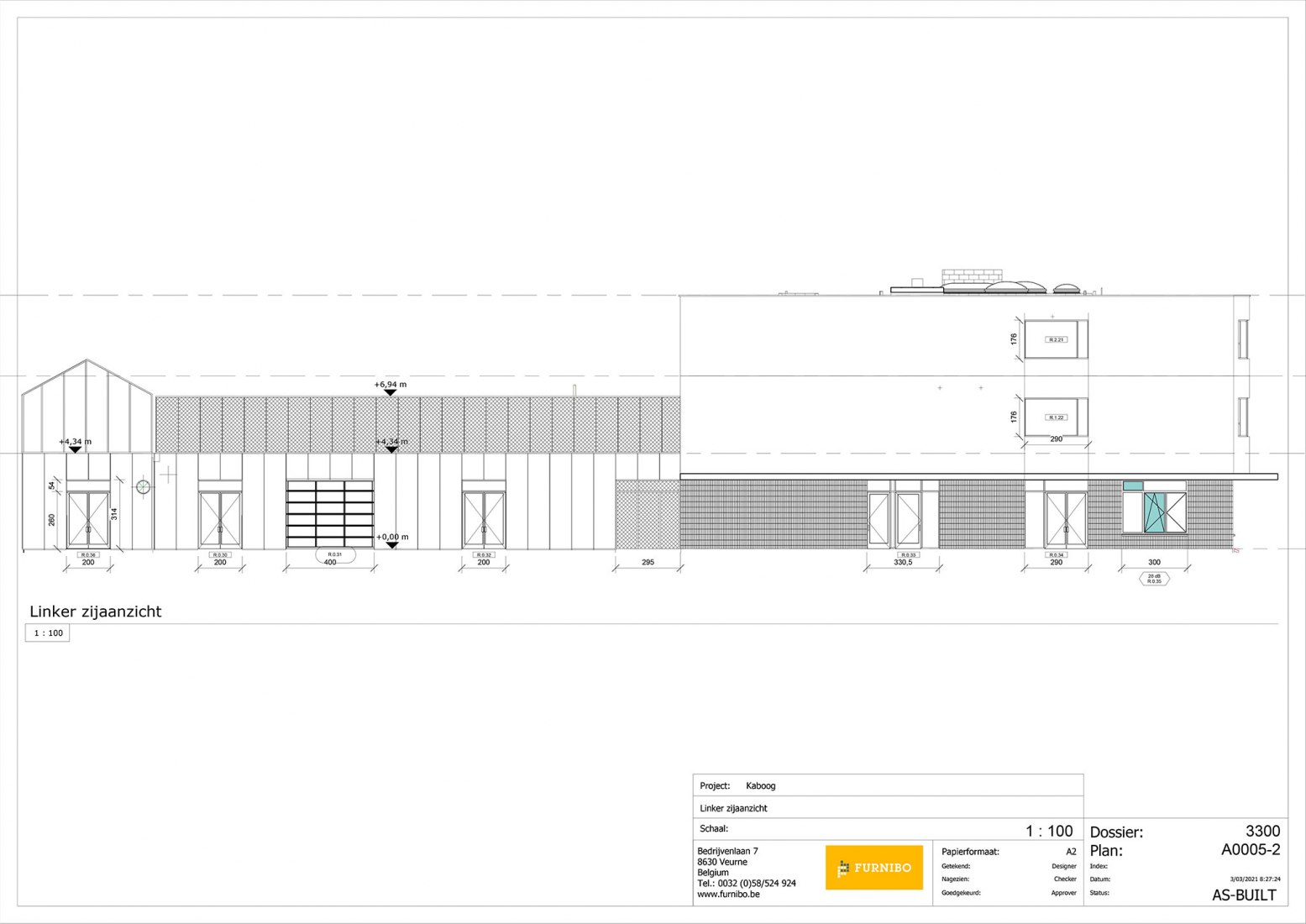 Alzado lateral izquierdo. Kaboog por B-architecten.