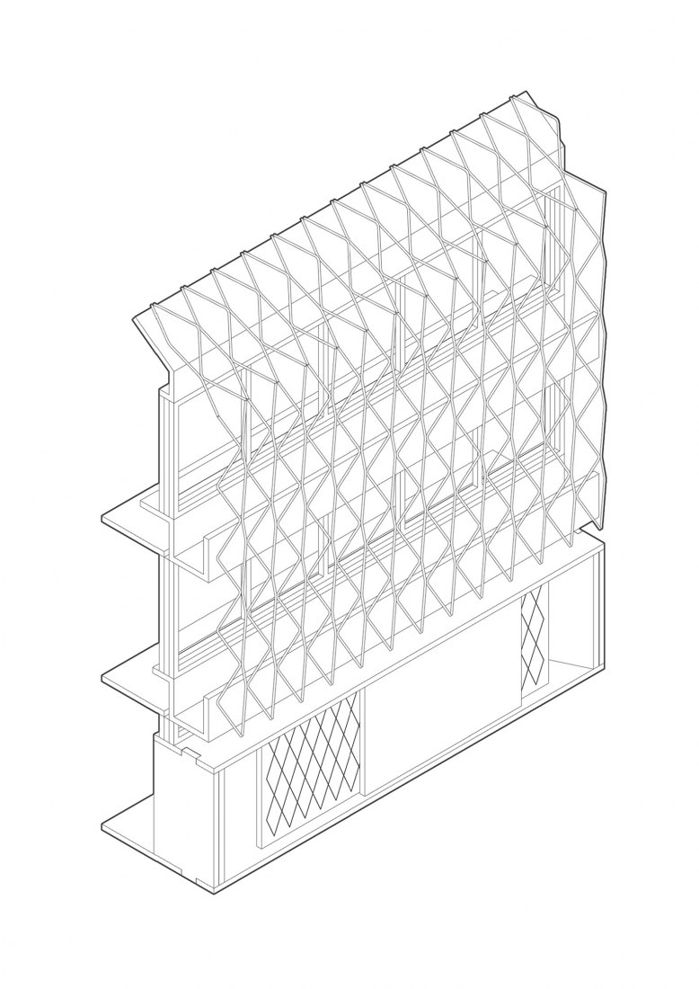 Casa Scout - sección axonométrica. «Arquitectura de las transiciones: lo material es político» por BAAG.