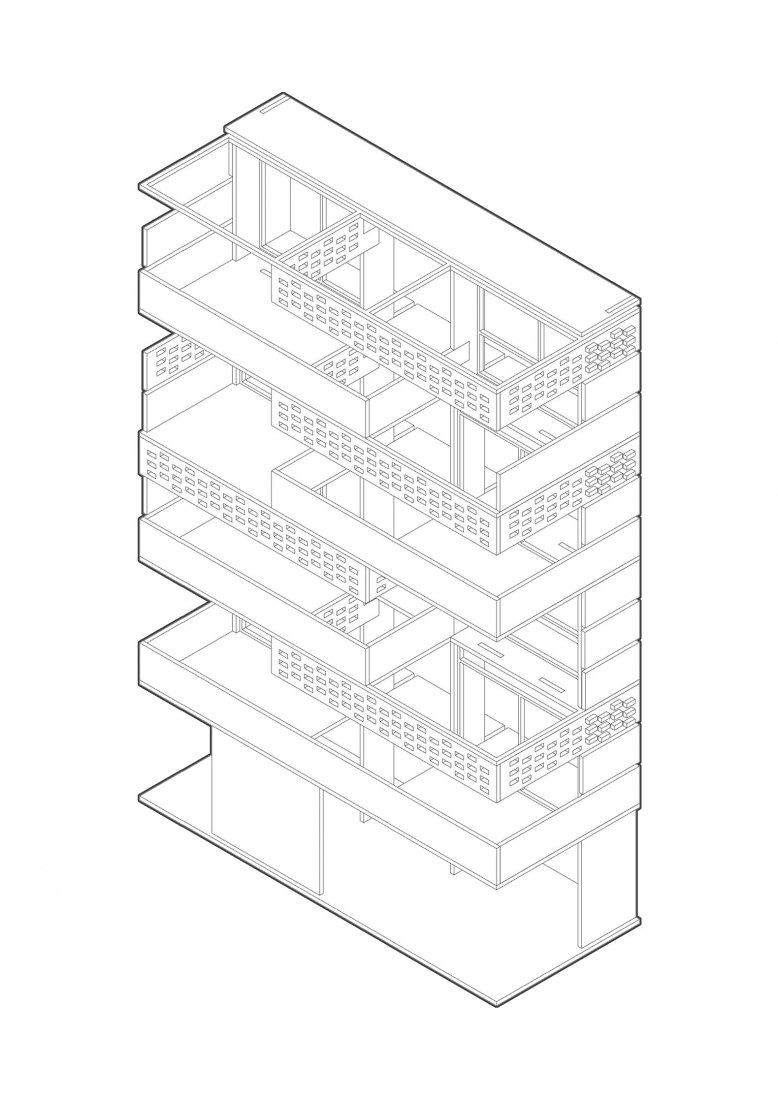 Juana Azurduy - sección axonométrica. «Arquitectura de las transiciones: lo material es político» por BAAG.