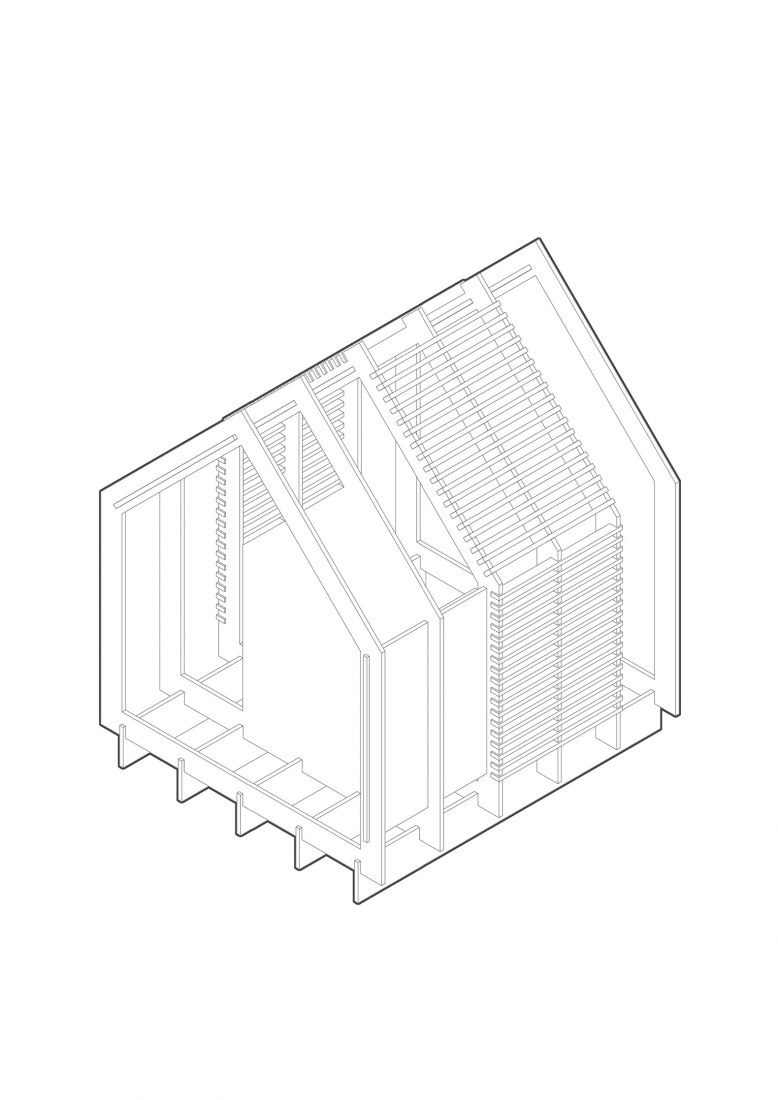 Una Casa - sección axonométrica. «Arquitectura de las transiciones: lo material es político» por BAAG.