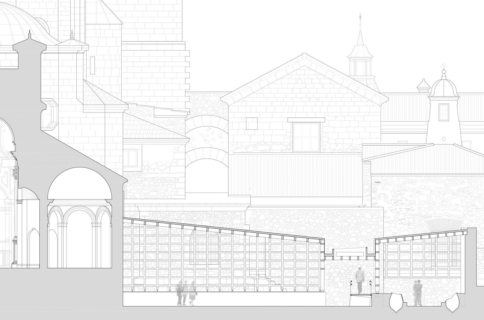 Sección de la cilla del Monasterio de Santa María de El Paular, por bab arquitectos.