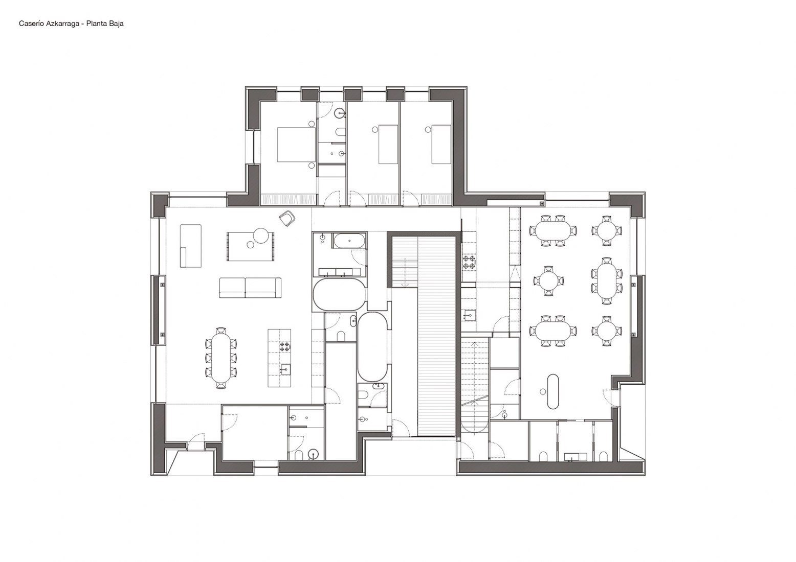 Planta baja. Caserío Azkarraga por BABELstudio y BONADONA Arquitectura.