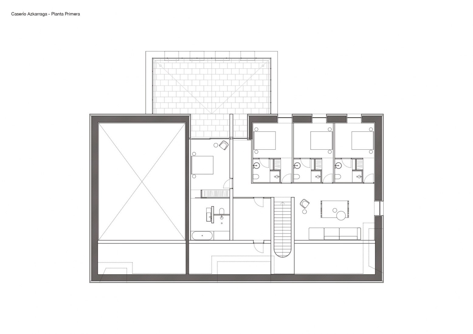 Planta primera. Caserío Azkarraga por BABELstudio y BONADONA Arquitectura.