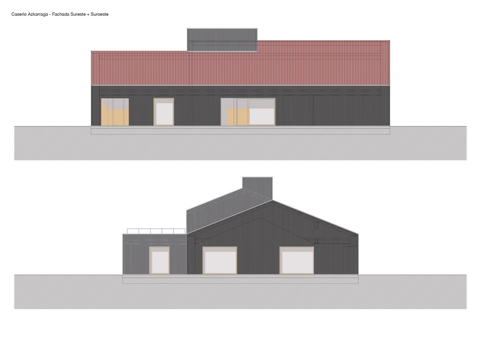 Alzados sureste y suroeste. Caserío Azkarraga por BABELstudio y BONADONA Arquitectura.