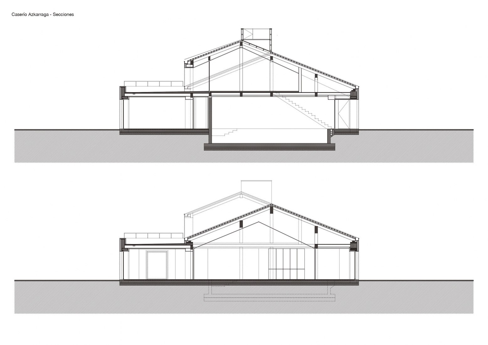Secciones. Caserío Azkarraga por BABELstudio y BONADONA Arquitectura.