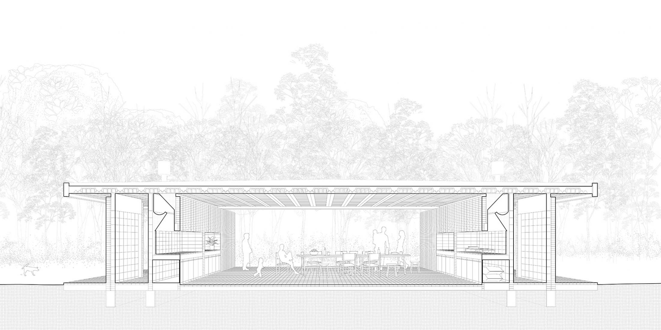 Perspectival Section. Quincho Bialet by Balsa Crosetto Piazzi + Diego Avendaño.