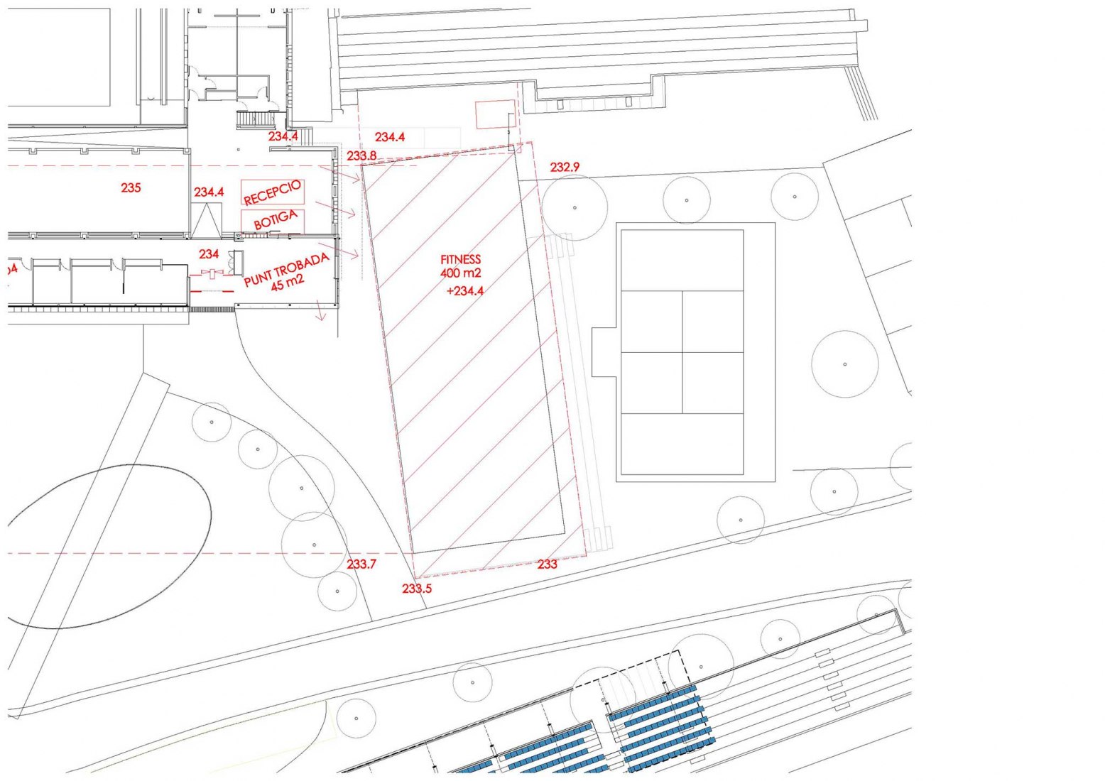 Plano de situación. Nuevo Edificio Anexo Gimnasio-Sala De Fitness ATHC por BAMMP Arquitectos y XVArquitectura