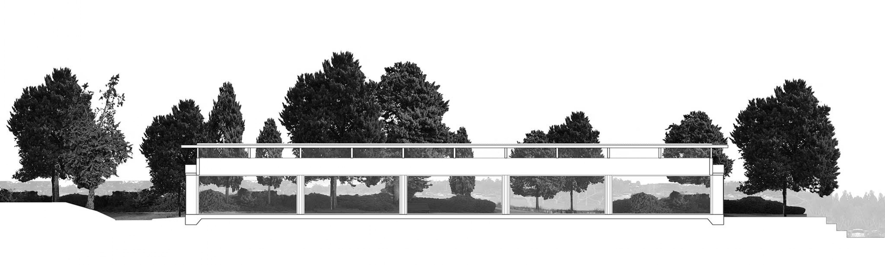 Sección longitudinal. Nuevo Edificio Anexo Gimnasio-Sala De Fitness ATHC por BAMMP Arquitectos y XVArquitectura