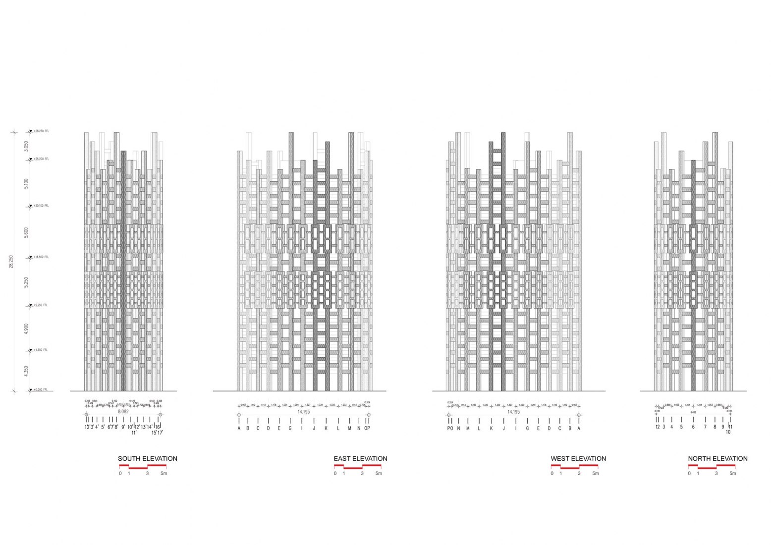 Alzados de Torre de Observación. Proyecto Elephant World por Bangkok Project Studio