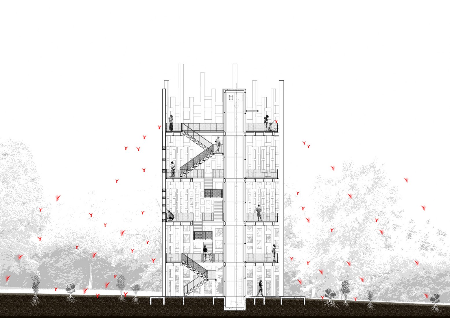 Sección de Torre de Observación. Proyecto Elephant World por Bangkok Project Studio