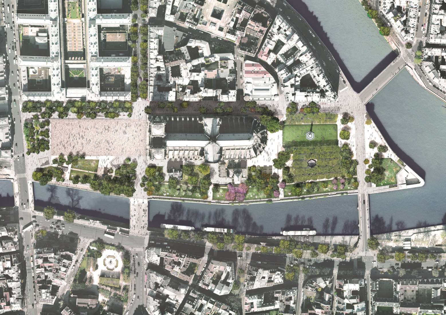Plano de situación. El nuevo jardín de Notre-Dame Paris por Bas Smets. Imagen por Jeudi Wang