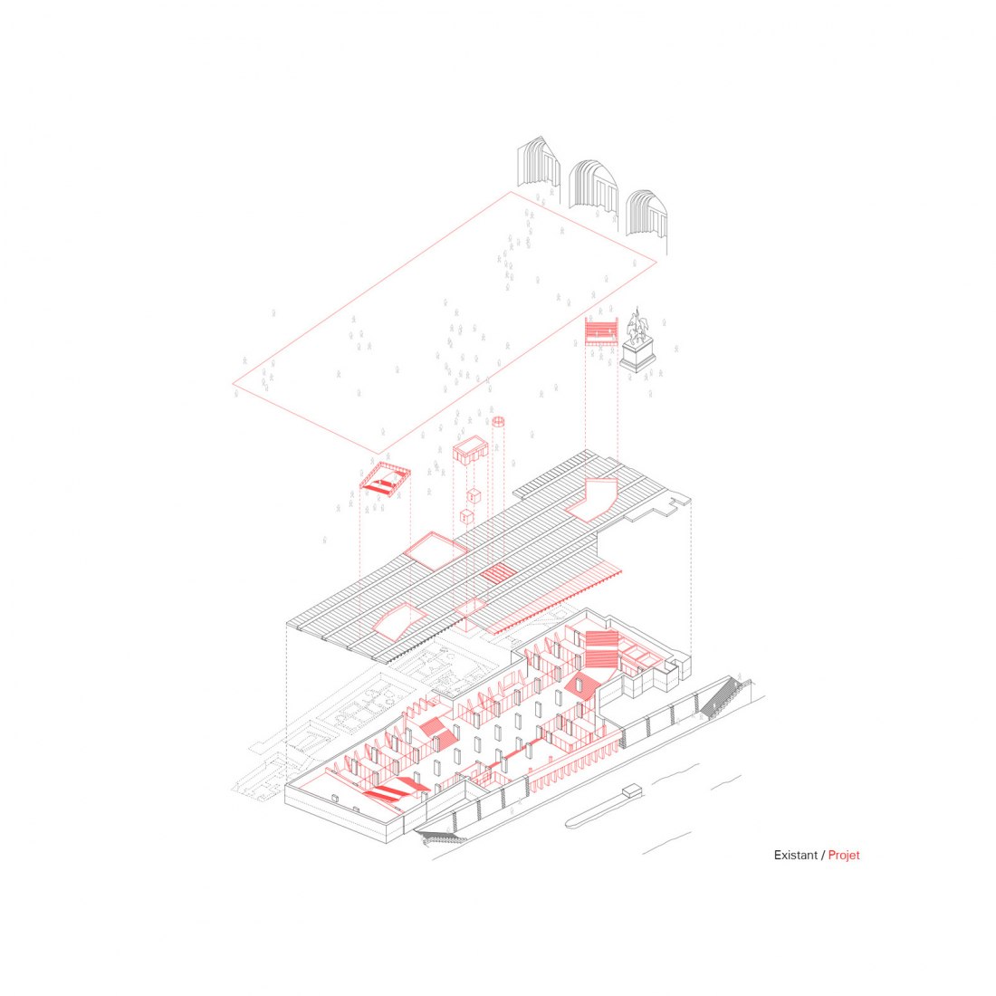 Axonométrica. El nuevo jardín de Notre-Dame Paris por Bas Smets.