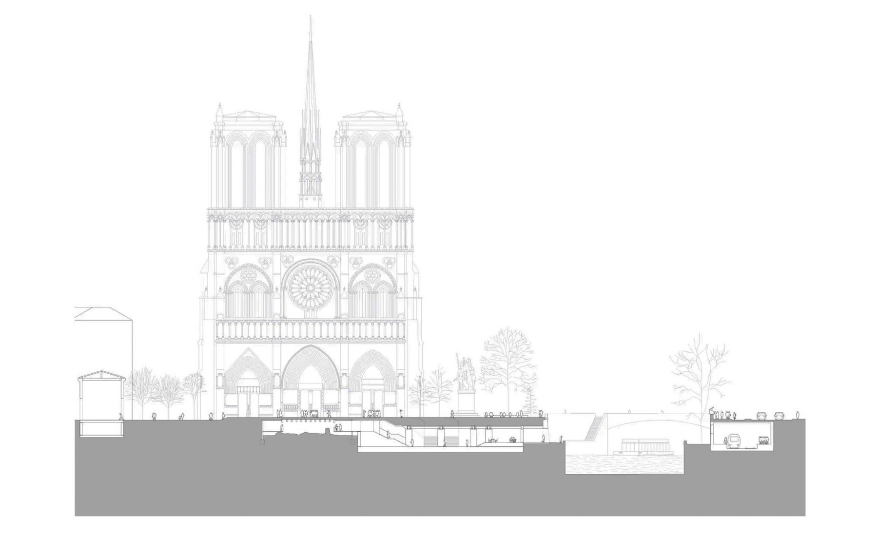 Sección. El nuevo jardín de Notre-Dame Paris por Bas Smets.new Notre-Dame Paris garden by Bas Smets. Image by Studio Alma / Groupement BBS