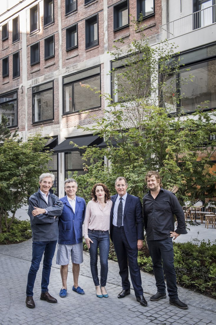 Beaupassage's artists. Marc Vellay, Fabrice Hyber, Eva Jospin, Laurent Dumas, Stefan Rinck. Paris’s New Destination Dedicated to Art, Gastronomy and Wellness led by the Emerige Group and Founder Laurent Dumas. Photograph by Anne Emmanuelle Thion