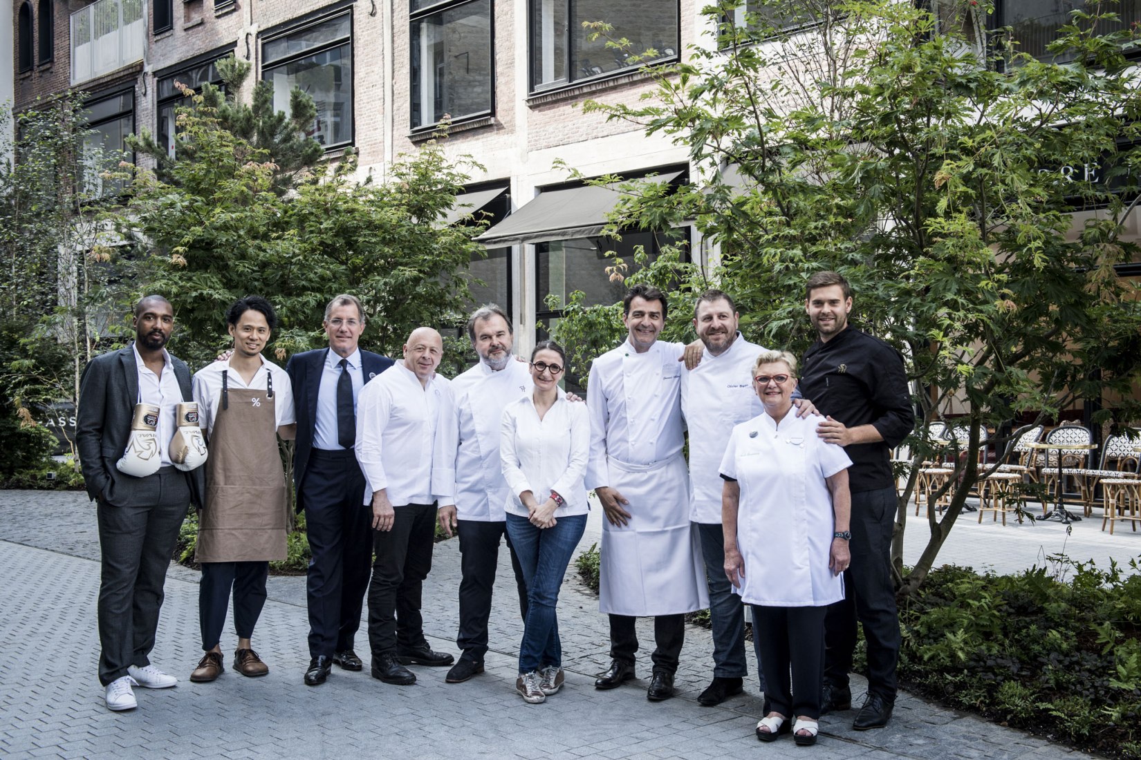 Beaupassage's craftsmen. Abdoulaye Fadiga, Junichi Yamaguchi, Laurent Dumas, Thierry Marx, Pierre Hermé, Anne-Sophie Pic, Yannick Alléno, Olivier Bellin, Nicole Barthélémy, Alexandre Polmard. Paris’s New Destination Dedicated to Art, Gastronomy and Wellness led by the Emerige Group and Founder Laurent Dumas. Photograph by Anne Emmanuelle Thion