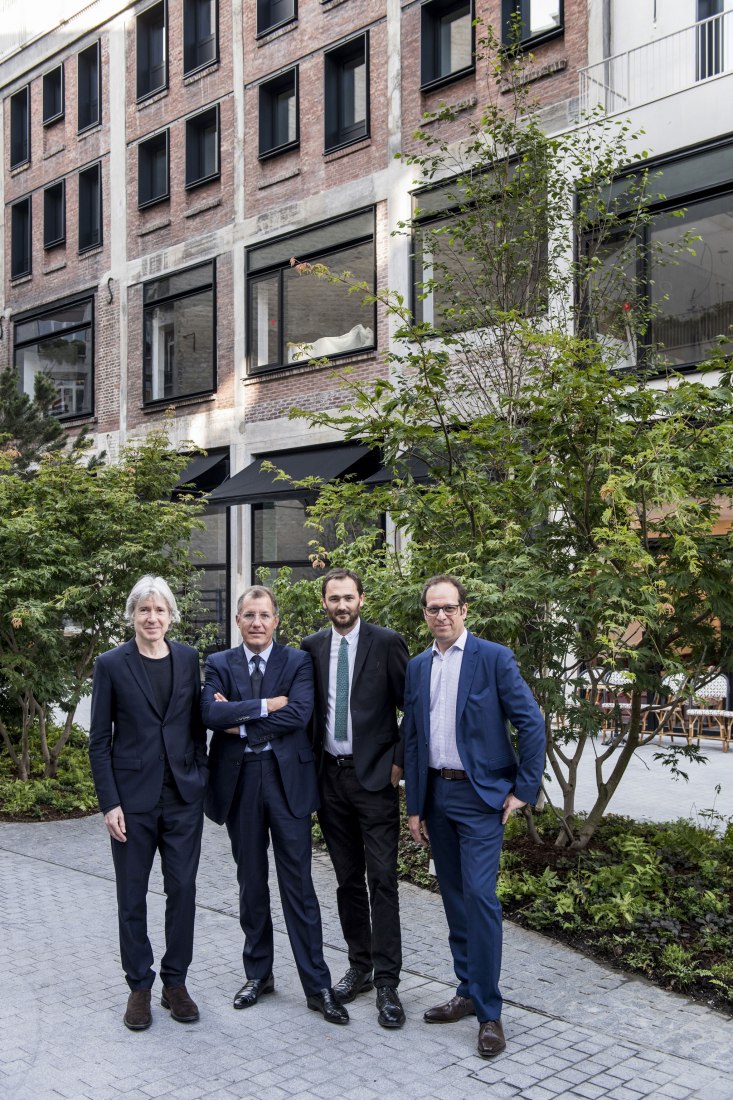 Beaupassage's architects. Michel Desvigne, Laurent Dumas, Franklin Azzi, Frédéric Bourstin. Paris’s New Destination Dedicated to Art, Gastronomy and Wellness led by the Emerige Group and Founder Laurent Dumas. Photograph by Anne Emmanuelle Thion