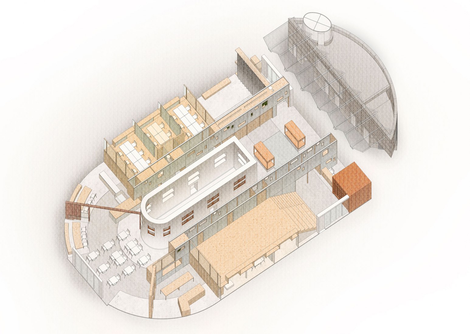 Axonometry. U-Market by Behet Bondzio Lin Architekten.