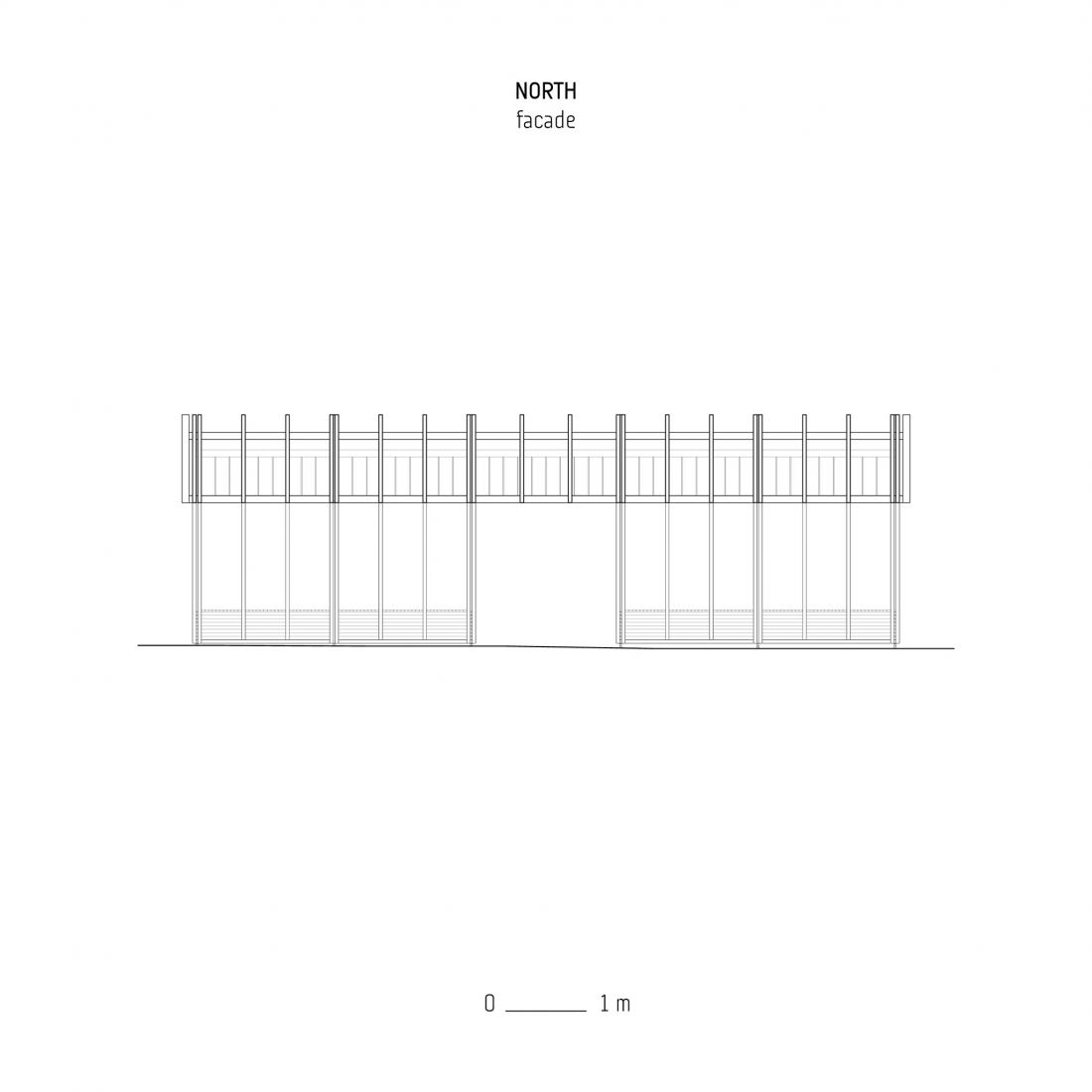 North elevation. Faille Cachée, entrance to the Parc de Marais by Martin Gaufryau + Quentin Barthe + Tom Patenotte.