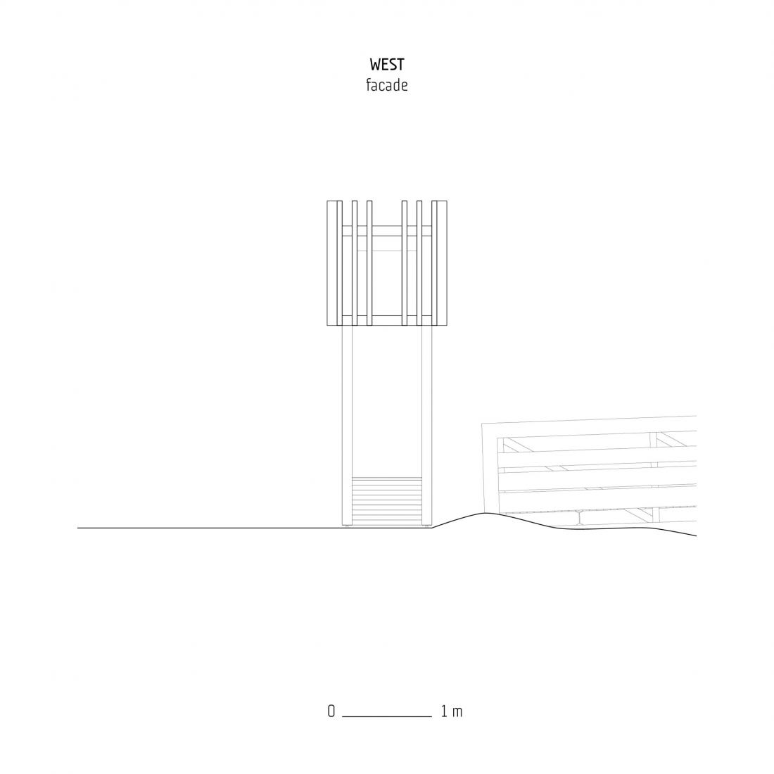 West elevation. Faille Cachée, entrance to the Parc de Marais by Martin Gaufryau + Quentin Barthe + Tom Patenotte.