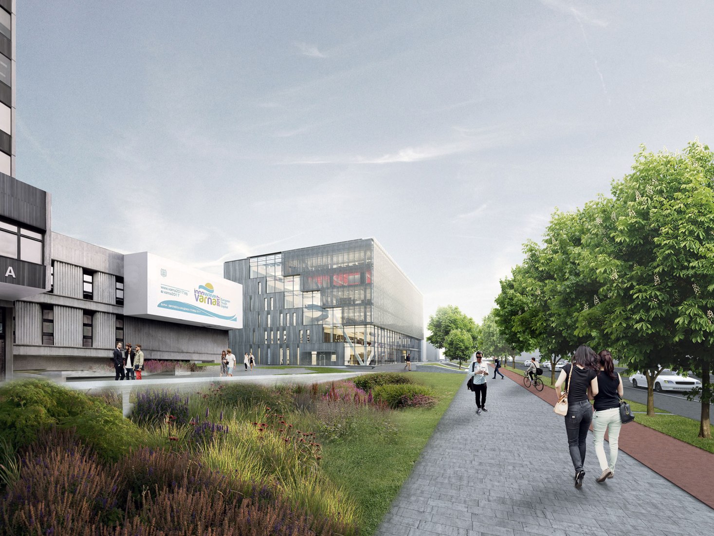 Render vista exterior oeste. La Biblioteca Regional de Varna por Architects for Urbanity