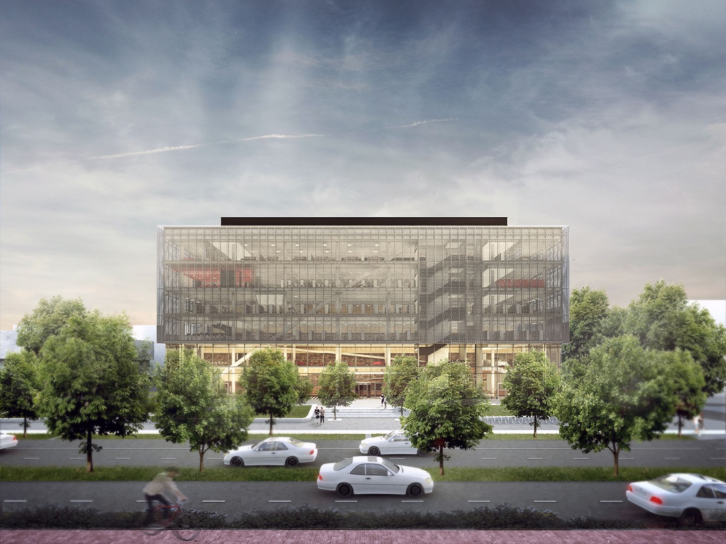 Render frente sur. La Biblioteca Regional de Varna por Architects for Urbanity