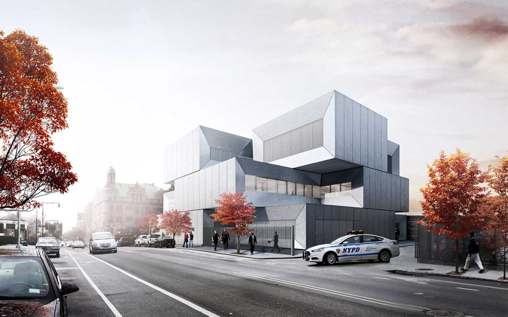 Visualización exterior. Comisaria de policía en Nueva York para el distrito 40 en el Bronx por BIG.