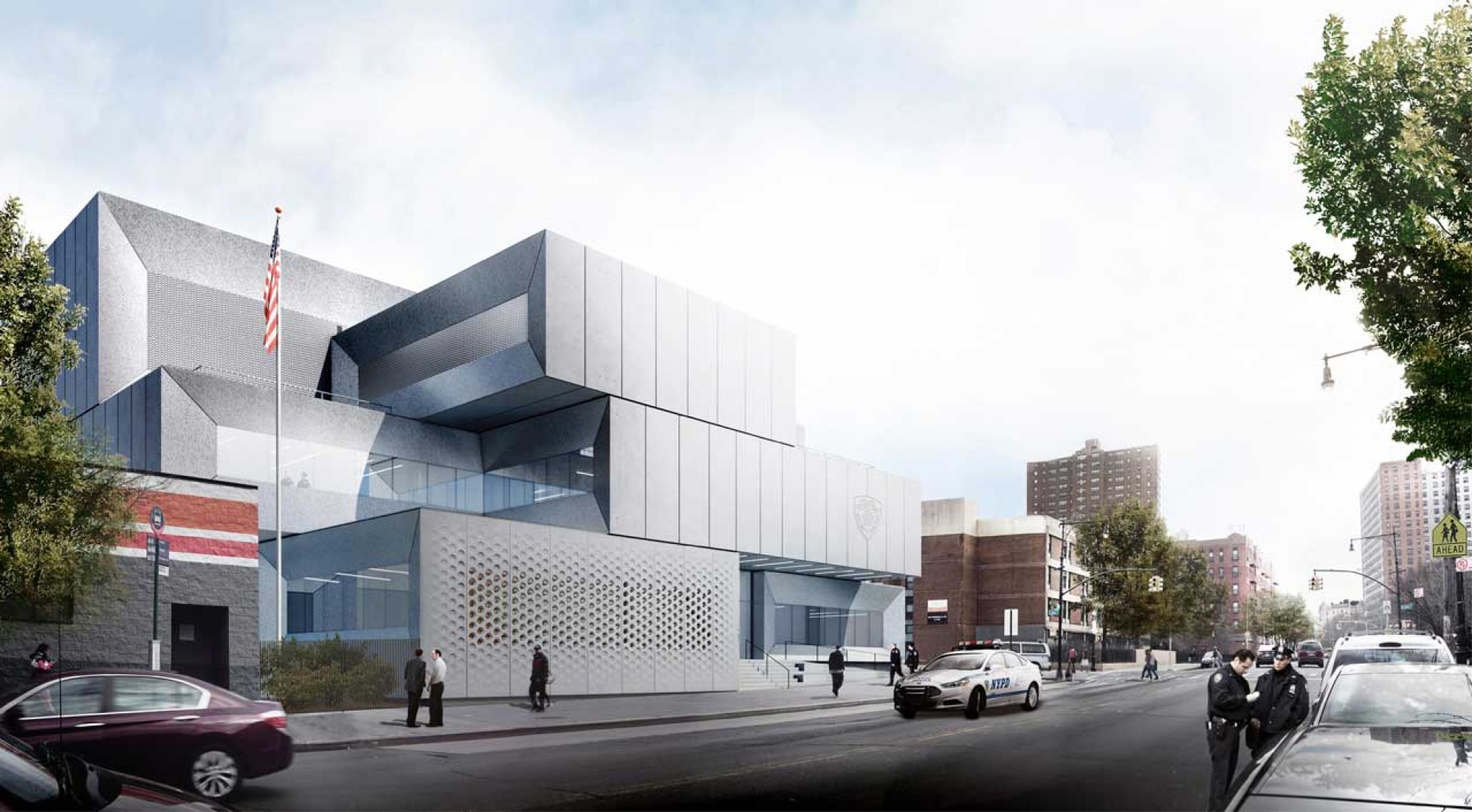 Visualización exterior. Comisaria de policía en Nueva York para el distrito 40 en el Bronx por BIG.