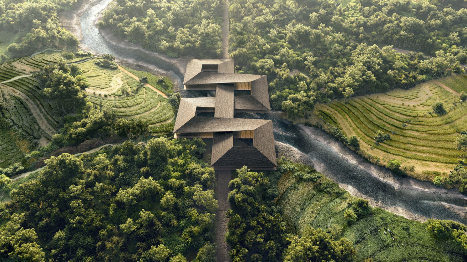 Gelephu "Mindfulness City" in the Kingdom of Bhutan by BIG. Rendering by Brick Visual.