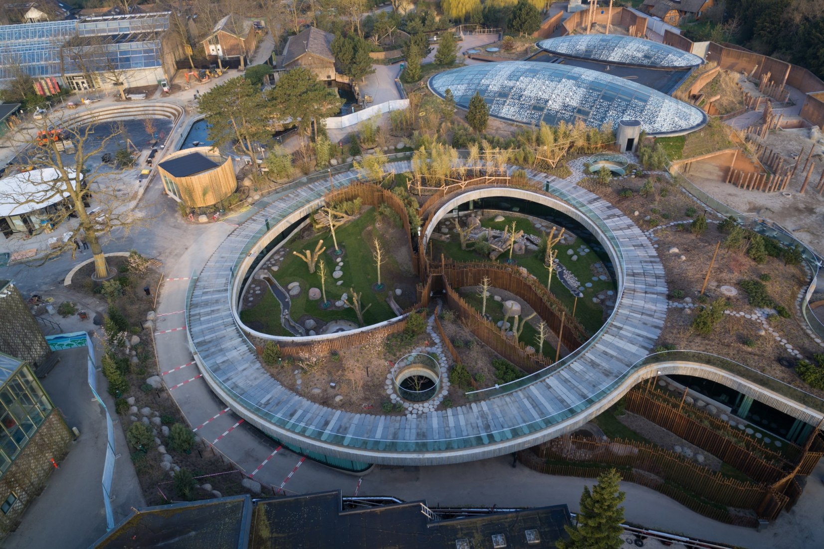 The panda house is shaped like the Chinese yin and yang symbol, which represents opposites in balances. Photograph by Frank Ronsholt/Copenhagen Zoo
