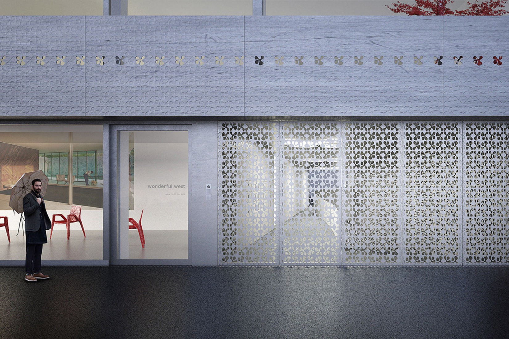 Visualización de detalle nocturno. Blumenhaus por Wiel Arets. Imagen cortesía de Wiel Arets Architects.