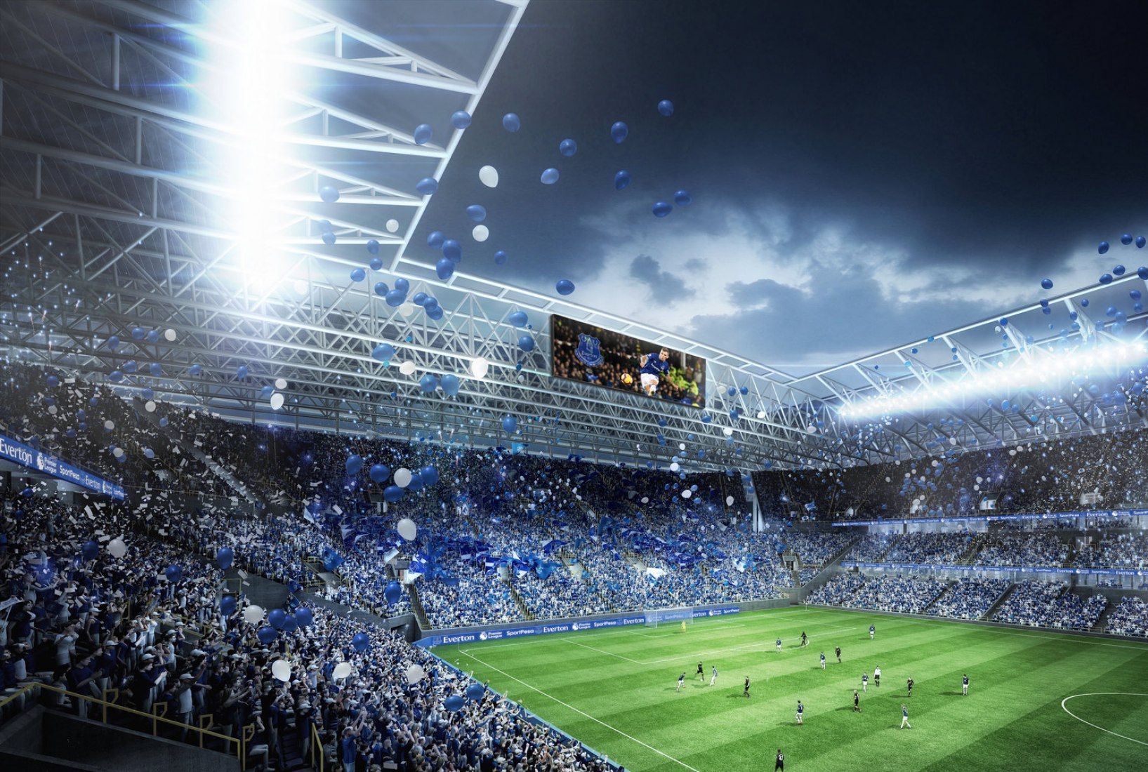 Rendering. Everton FC: Bramley-Moore Dock Stadium by MEIS architects