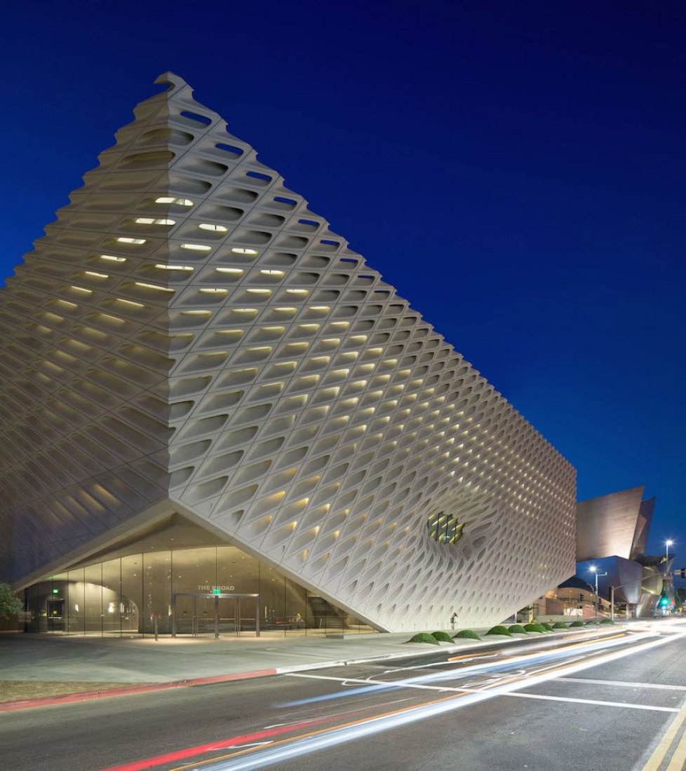 The Broad museum at night by Diller Scofidio + Renfro. Photography © Iwan Baan. Courtesy of The Broad and Diller Scofidio + Renfro.