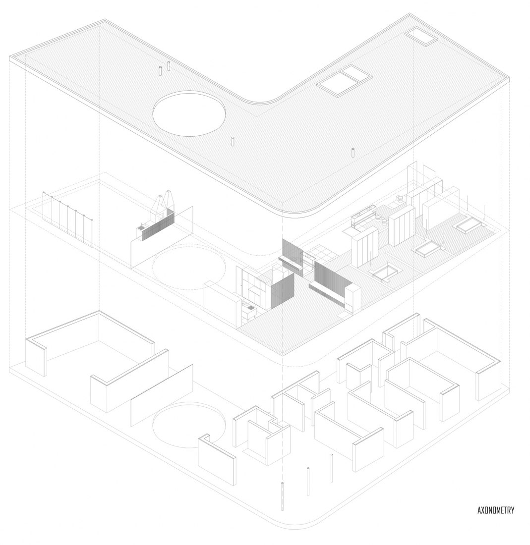Axonométrica. Casa Chouso por Bruno Dias Arquitectura.