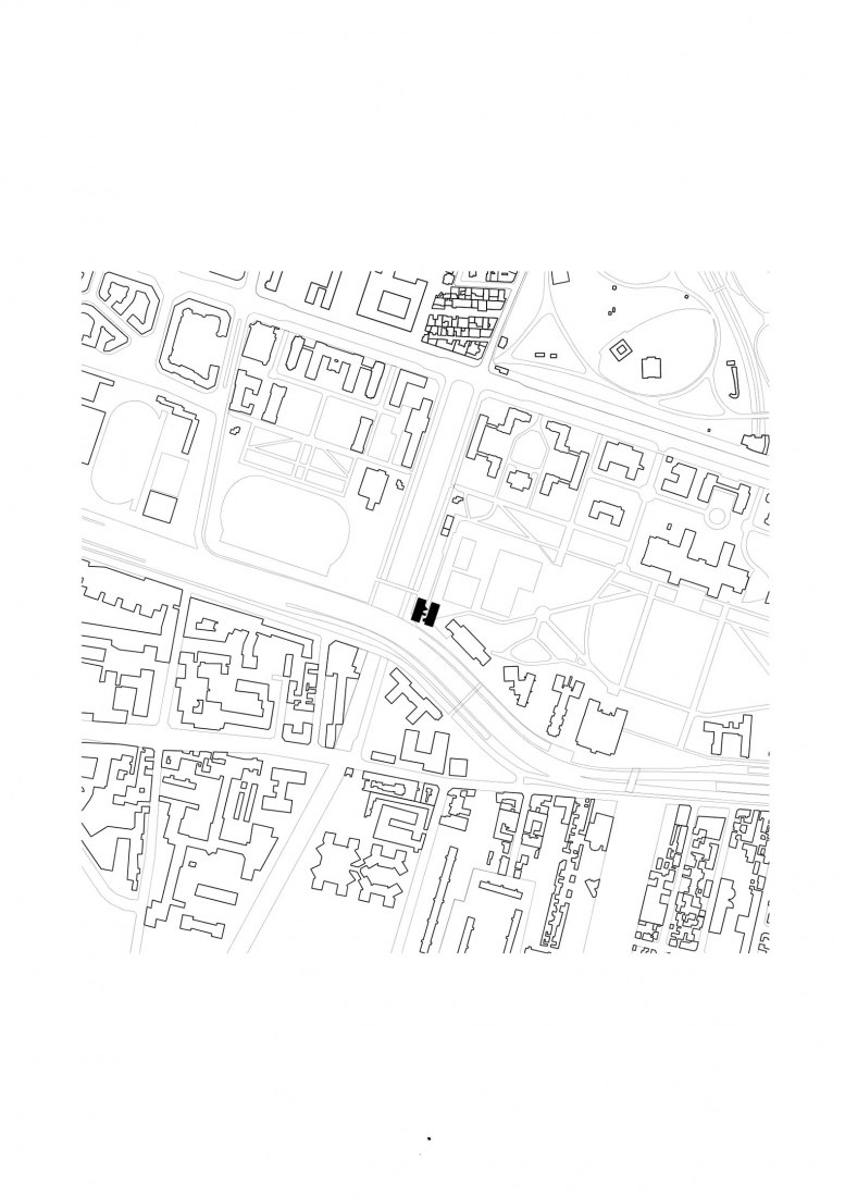 Plano de situación. Residencia para investigadores "Maison Julie-Victoire Daubié" por BRUTHER.