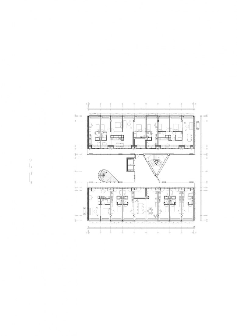 Planta tipo. Residencia para investigadores "Maison Julie-Victoire Daubié" por BRUTHER.