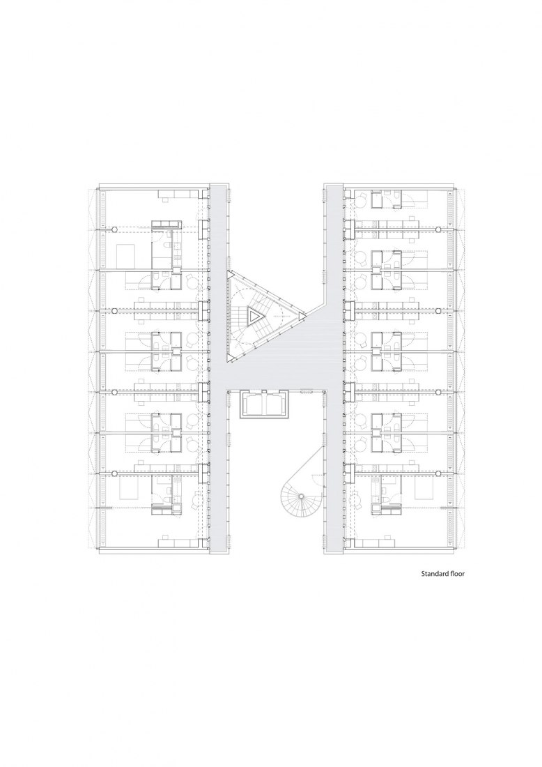 Planta tipo. Residencia para investigadores "Maison Julie-Victoire Daubié" por BRUTHER.