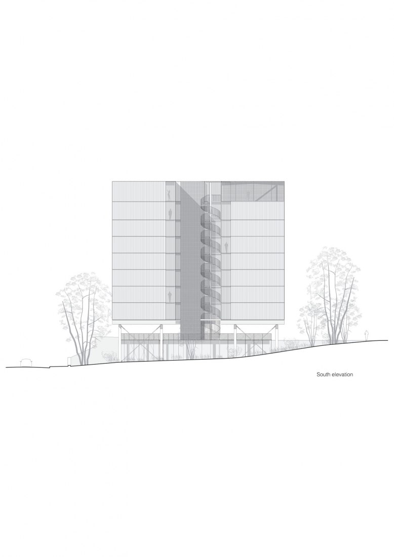 Alzado sur. Residencia para investigadores "Maison Julie-Victoire Daubié" por BRUTHER.