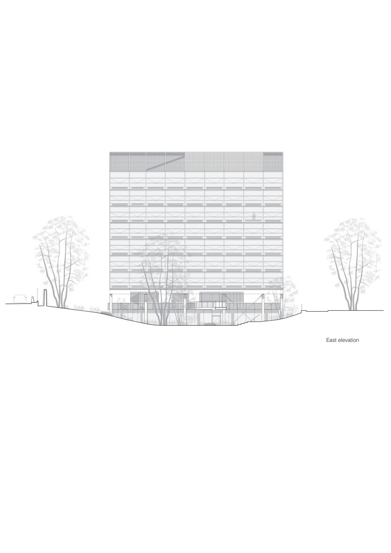 Alzado este. Residencia para investigadores "Maison Julie-Victoire Daubié" por BRUTHER.