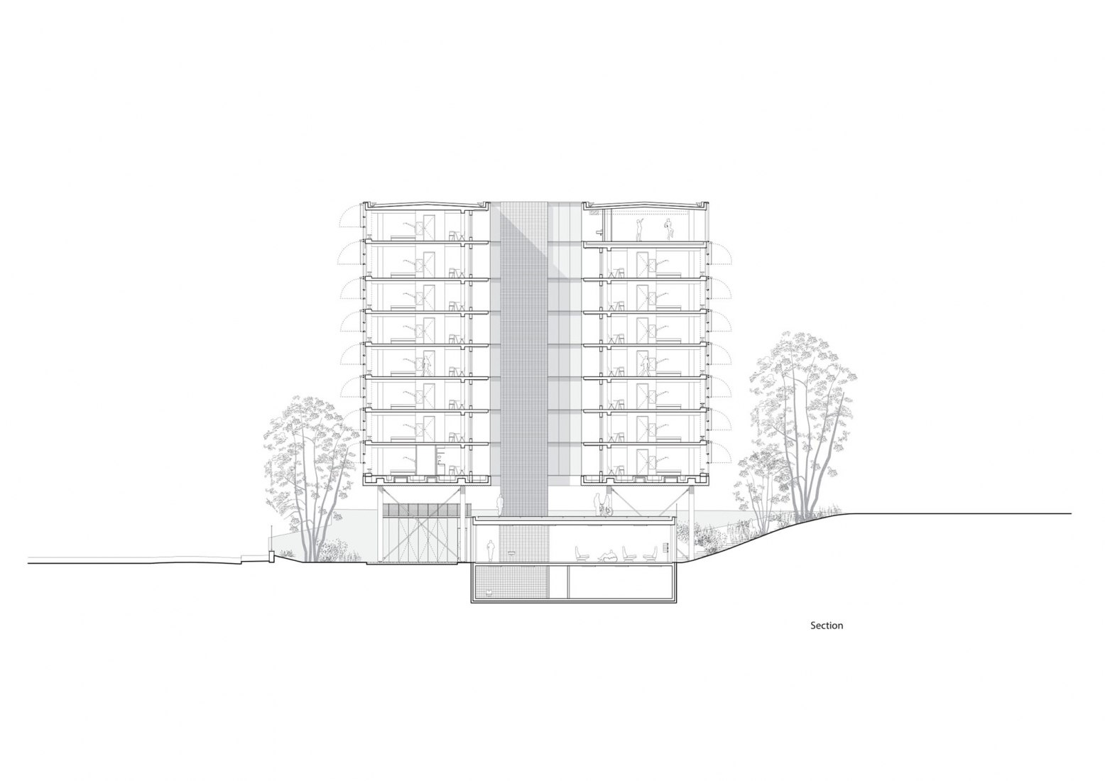 Sección transversal. Residencia para investigadores "Maison Julie-Victoire Daubié" por BRUTHER.