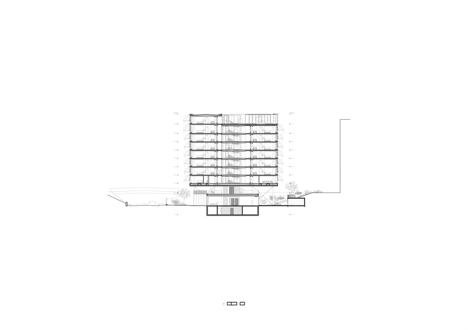Sección transversal. Residencia para investigadores "Maison Julie-Victoire Daubié" por BRUTHER.