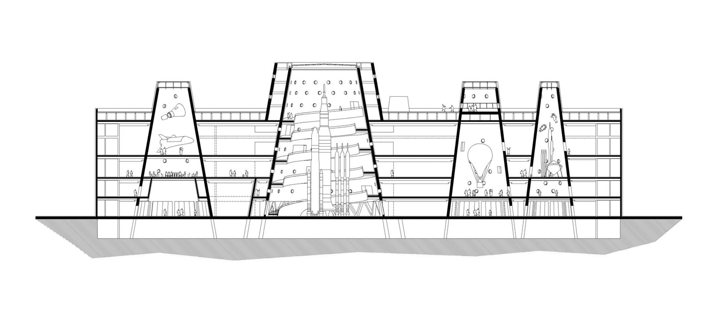Section longitudinal 1. Tianjin Binhai Exploratorium by Bernard Tschumi Architects. 